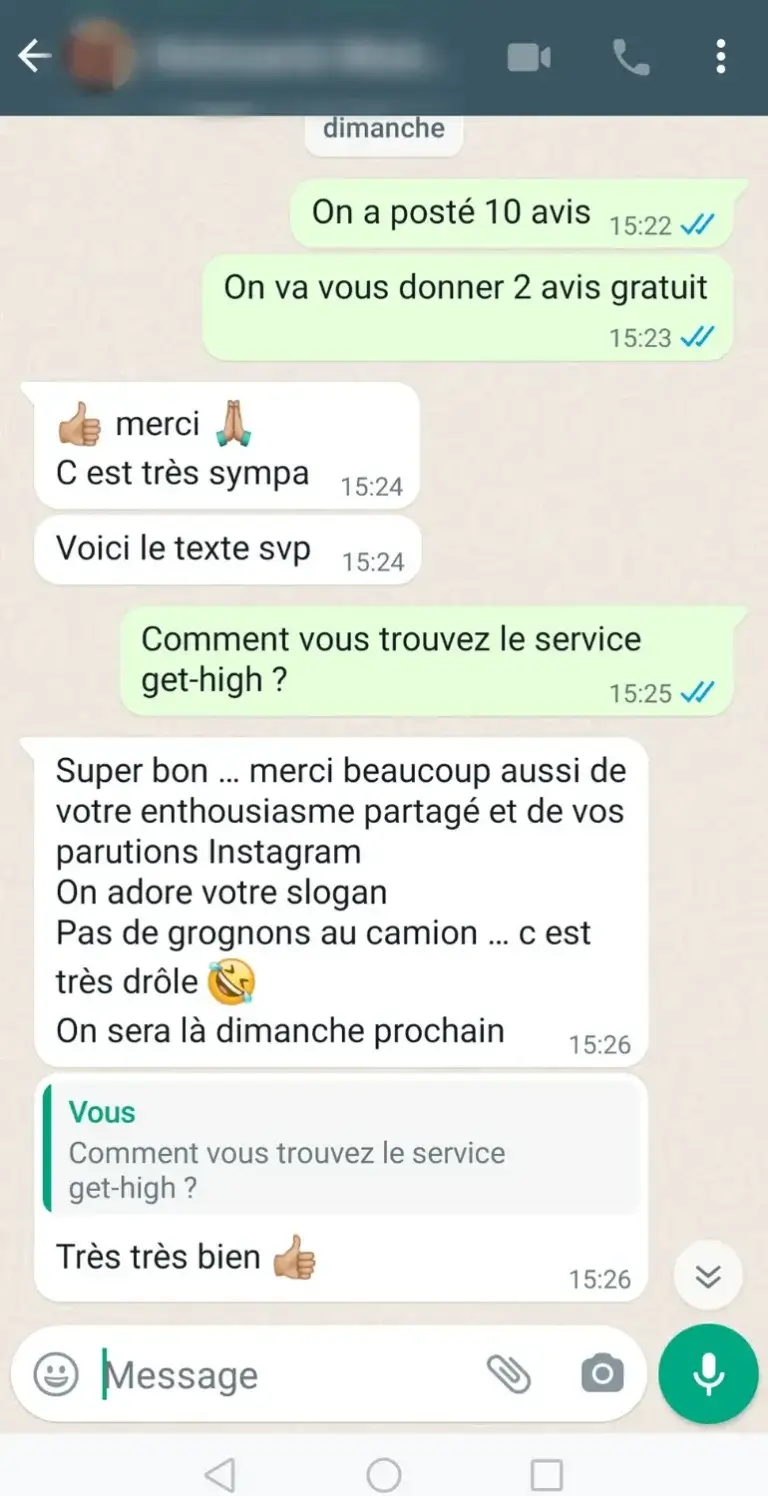 Capture d'écran d'un client satisfait du service achat-vrai-avis.fr